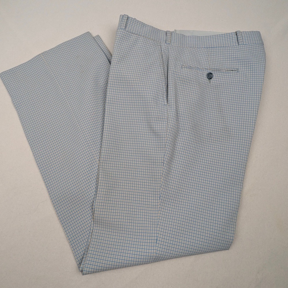 Vtg Cary Middlecoff Jaymar Mens Blue Tan Houndstooth Straight Leg Pants 33x30